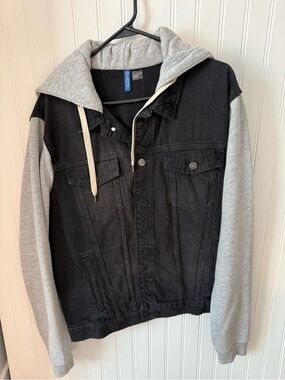 H&M Black & Gray Hooded Denim Jacket